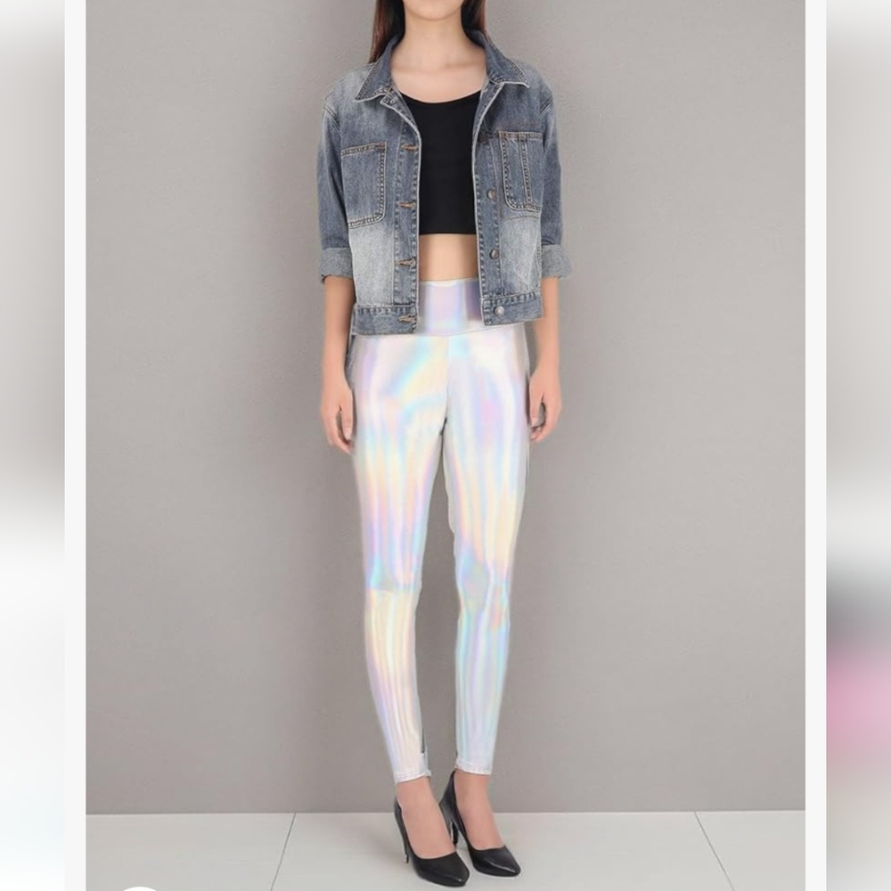 Rainbow High Waist Irredescent Silver Leggings NWT Sz. M